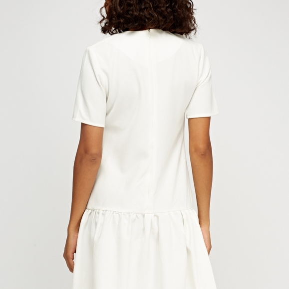 White Ruched Hem Textured Dress - Picture 3 of 6